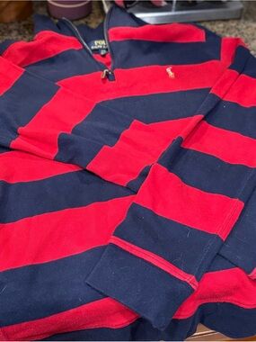 Polo by Ralph Lauren Navy & Red Zip-Front Rugby Sweater